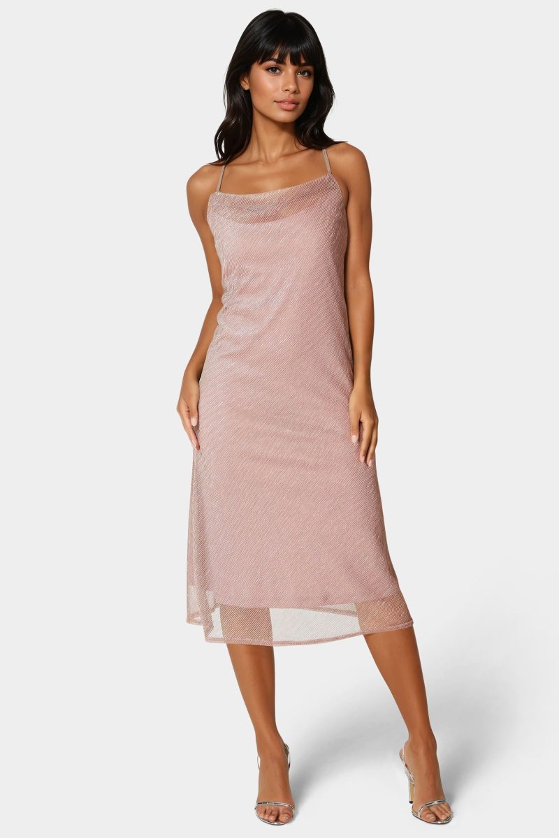 Pleated Cowl Neck Midi Dress