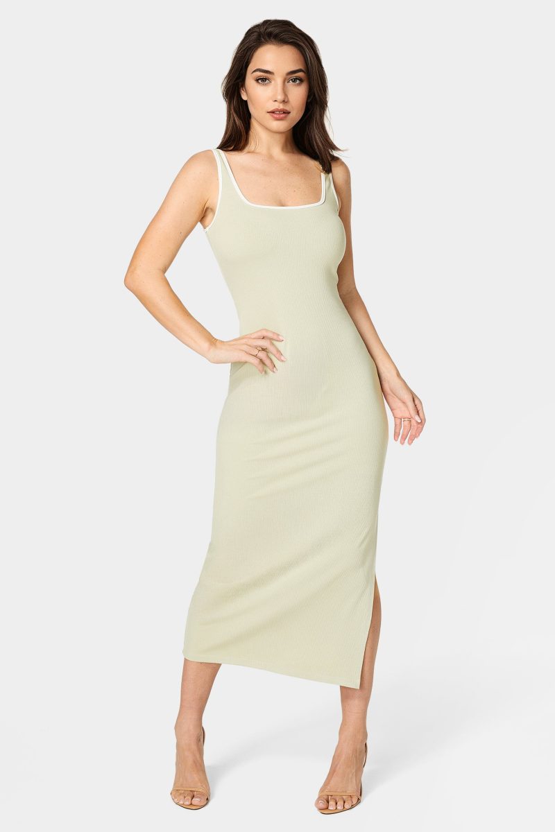 Rib Contrast Square Neck Maxi Dress