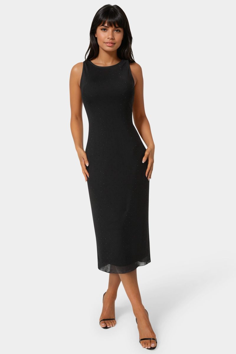 Powermesh Rhinestone Sleeveless Maxi Dress