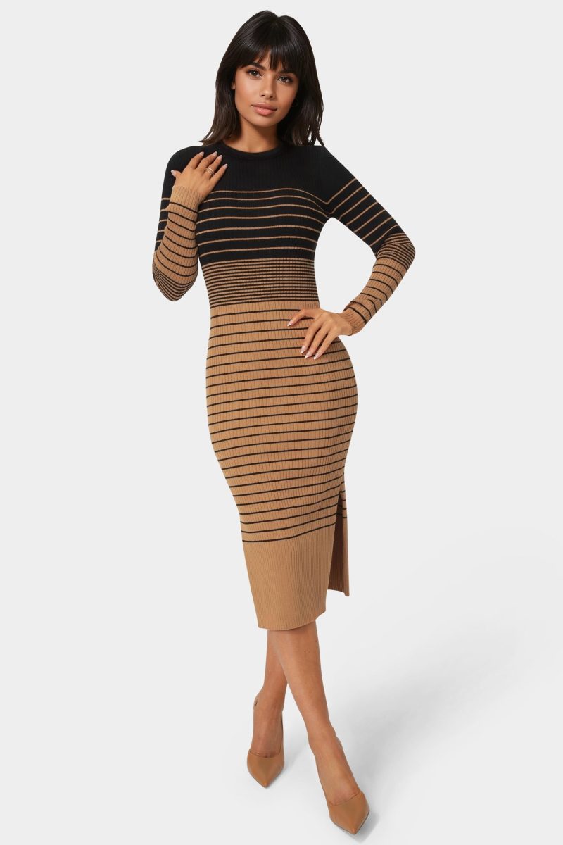 Stripe Rib Long Sleeve Maxi Dress
