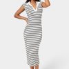 Stripe Rib Column Dress with Collar