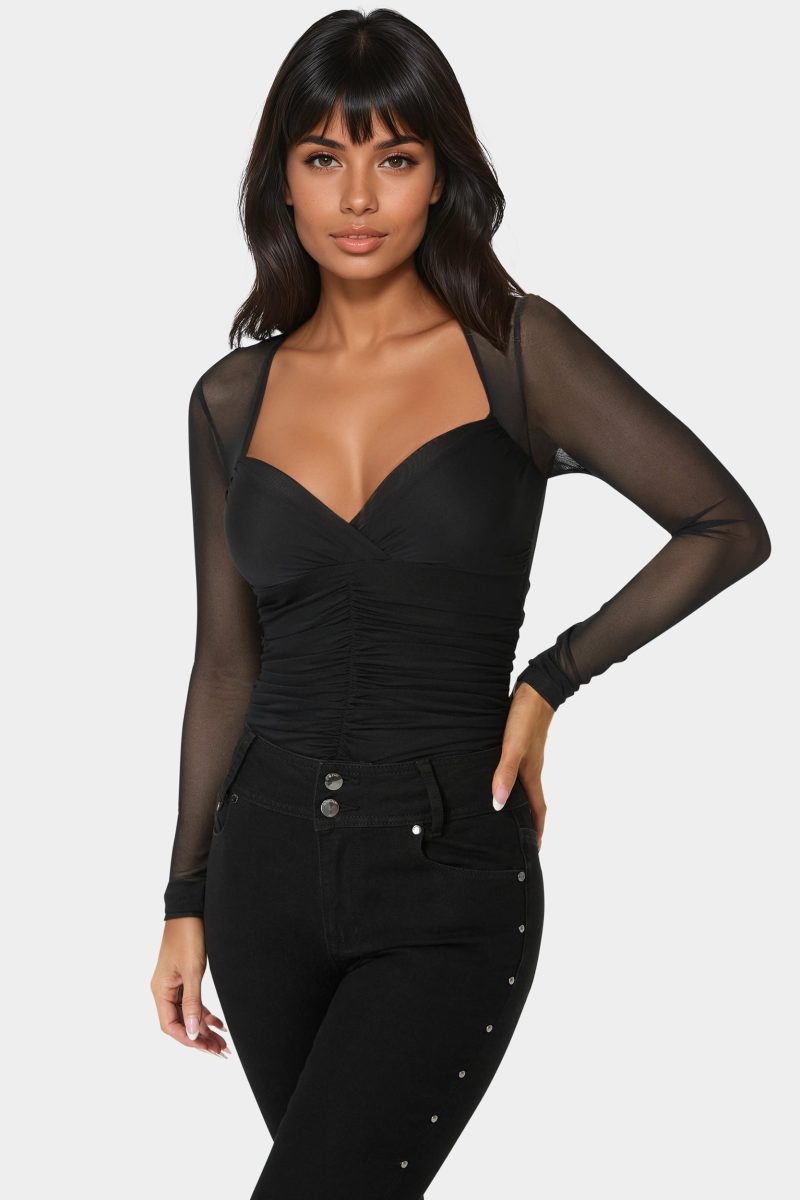 Shirred Mesh Bodysuit