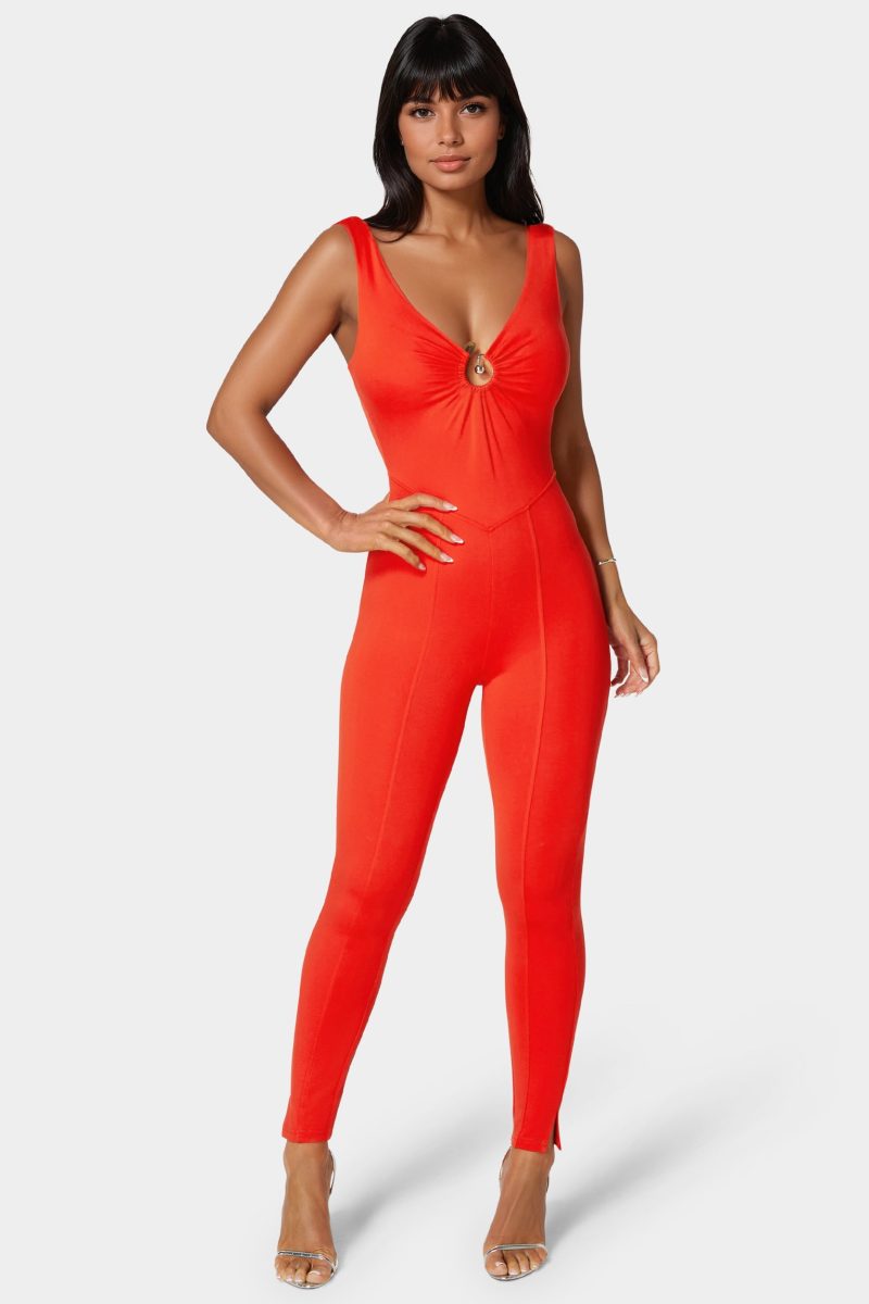Trim Detail V Neck Catsuit