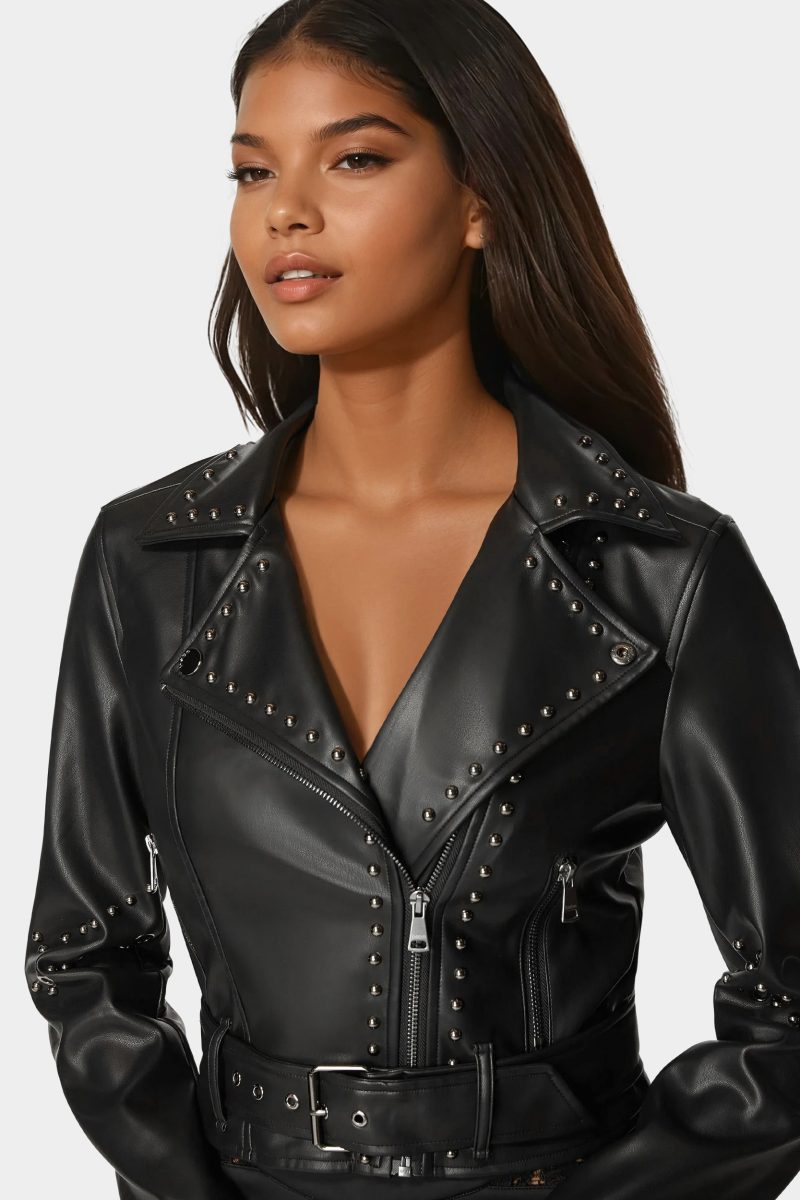 Studded Vegan Leather Moto Jacket