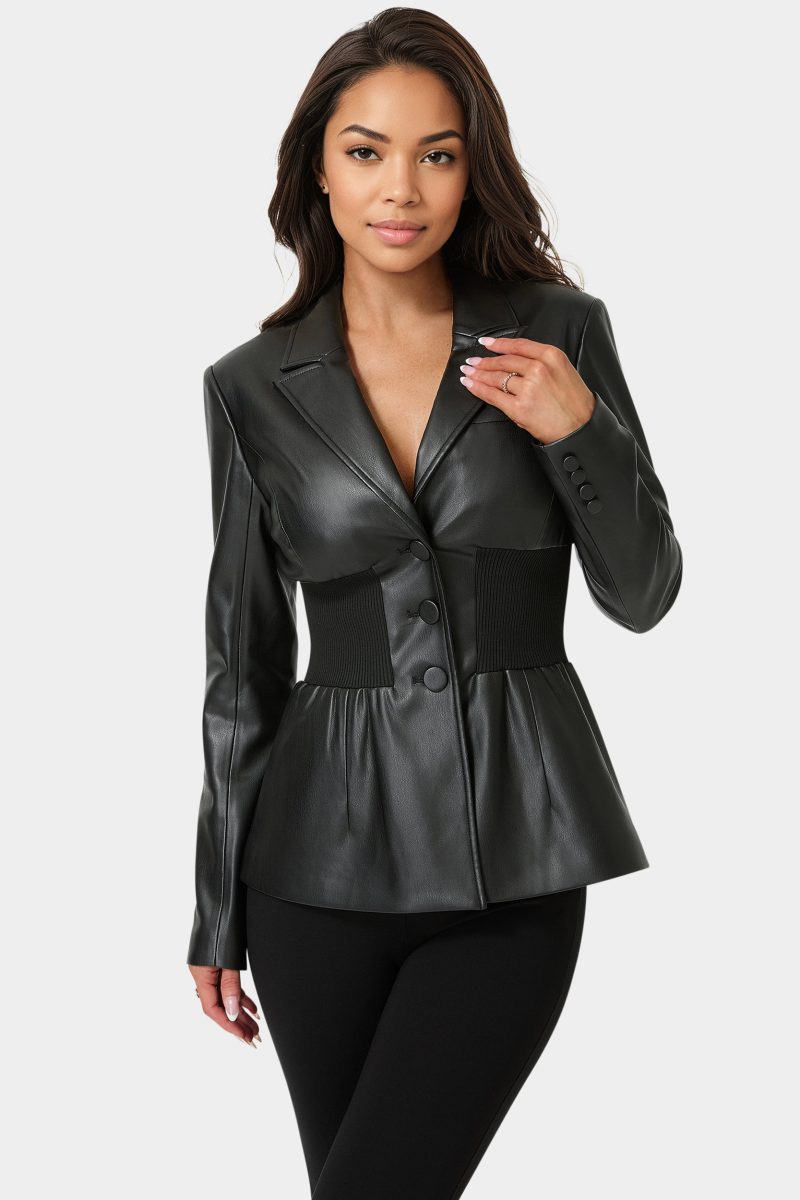 Tailored Vegan Leather Power Rib Combo Blazer