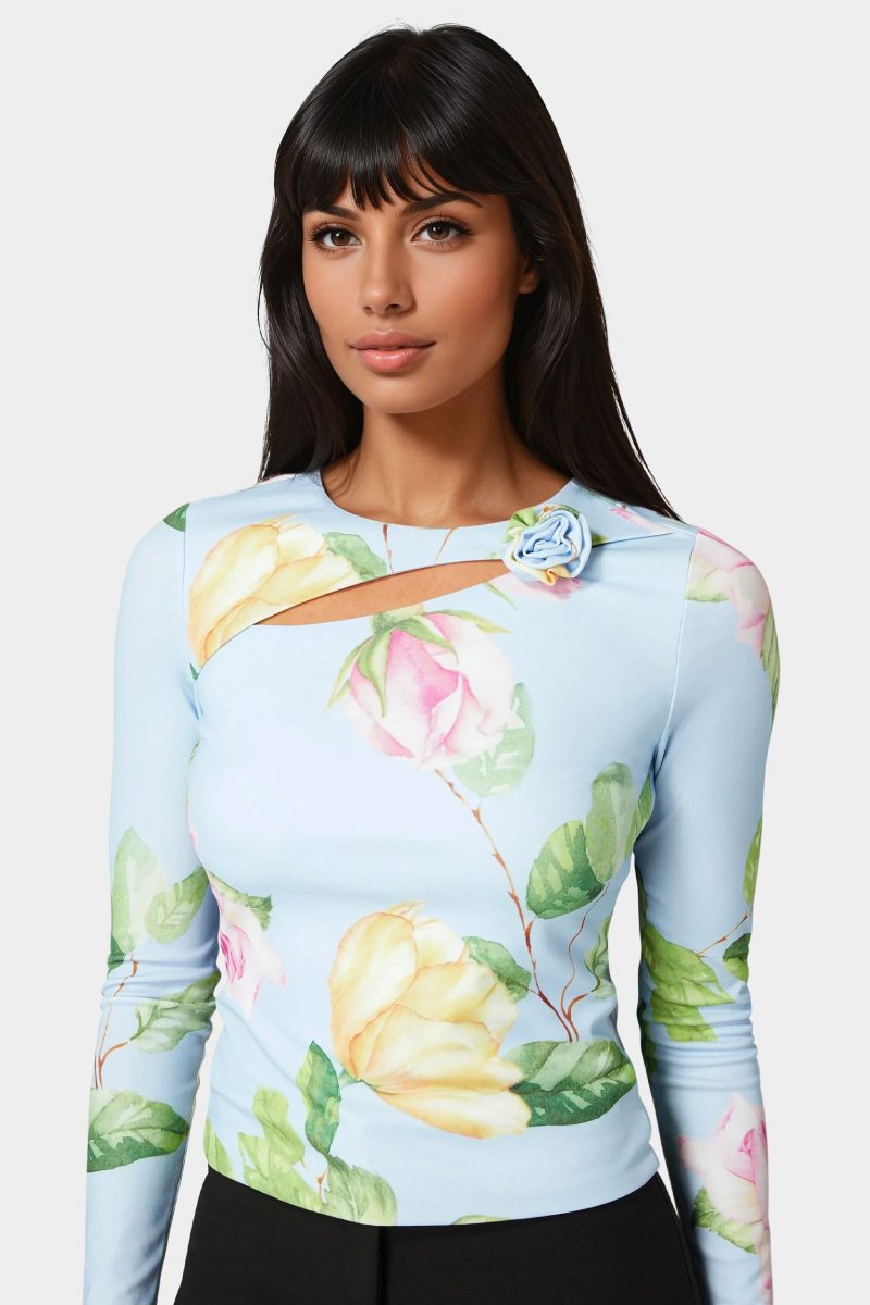 Cut Out Flower Long Sleeve Top
