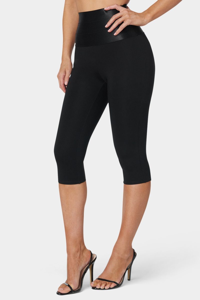 High Waist Satin Elastic Capri Legging