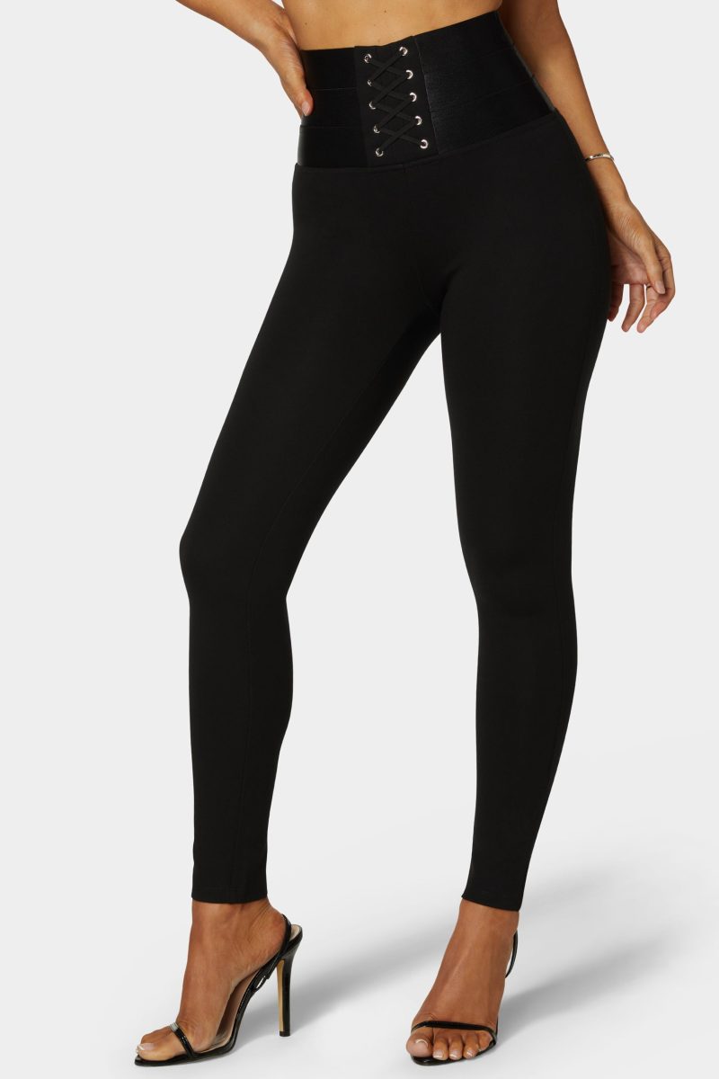 High Waisted Elastic Waistband Lace Up Legging