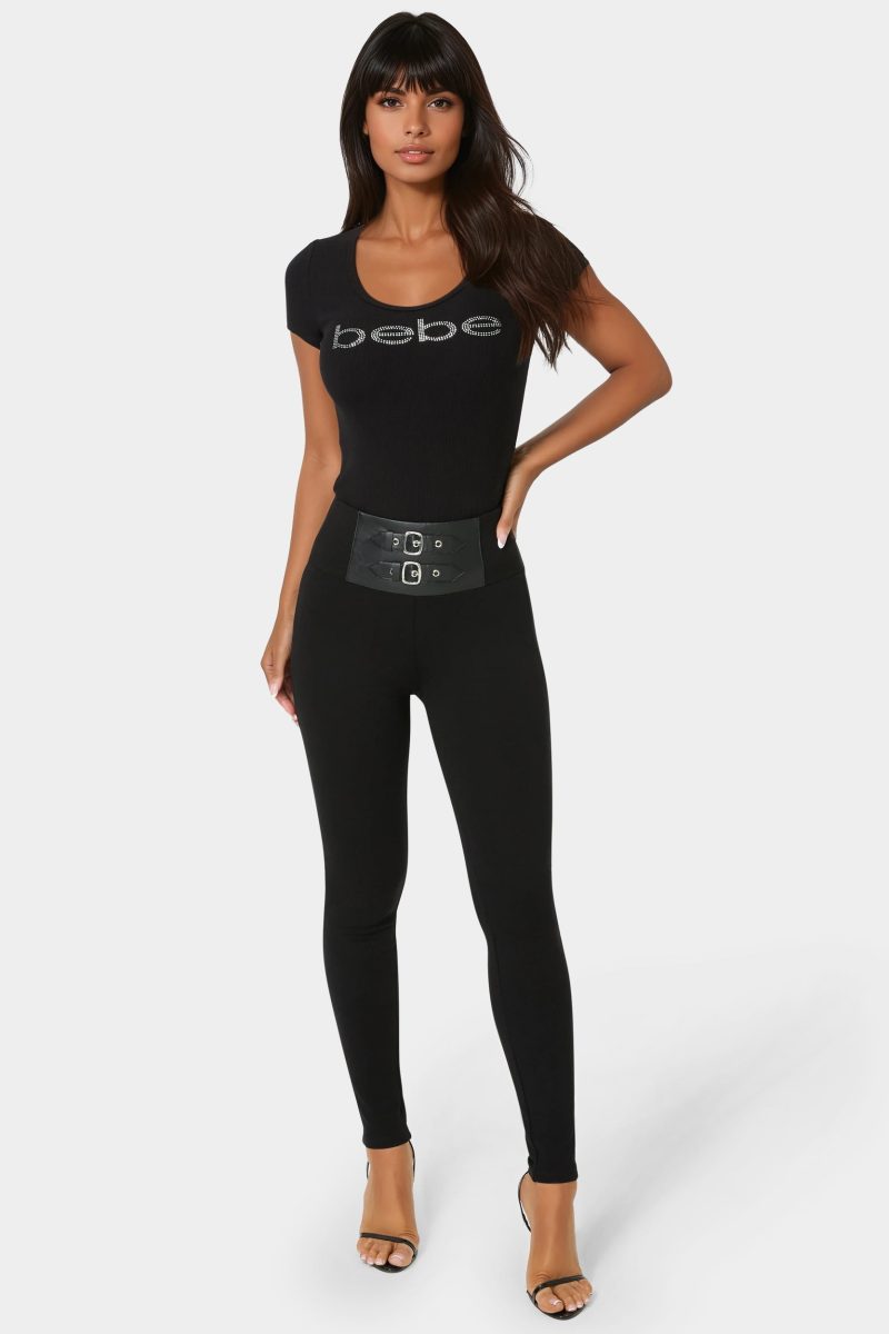 High Waist Vegan Leather Belt Legging