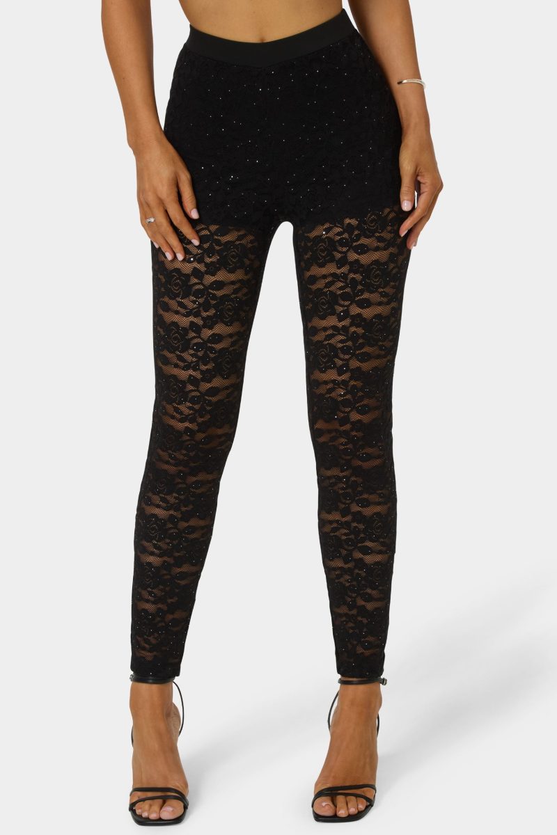 High Waist Embellished Stretch Lace Legging