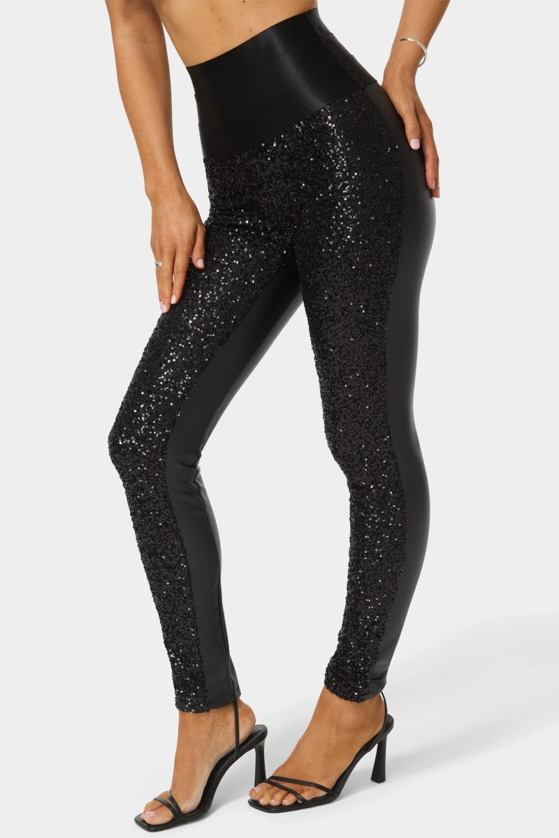 High Waist Elastic Waistband Sequin Legging