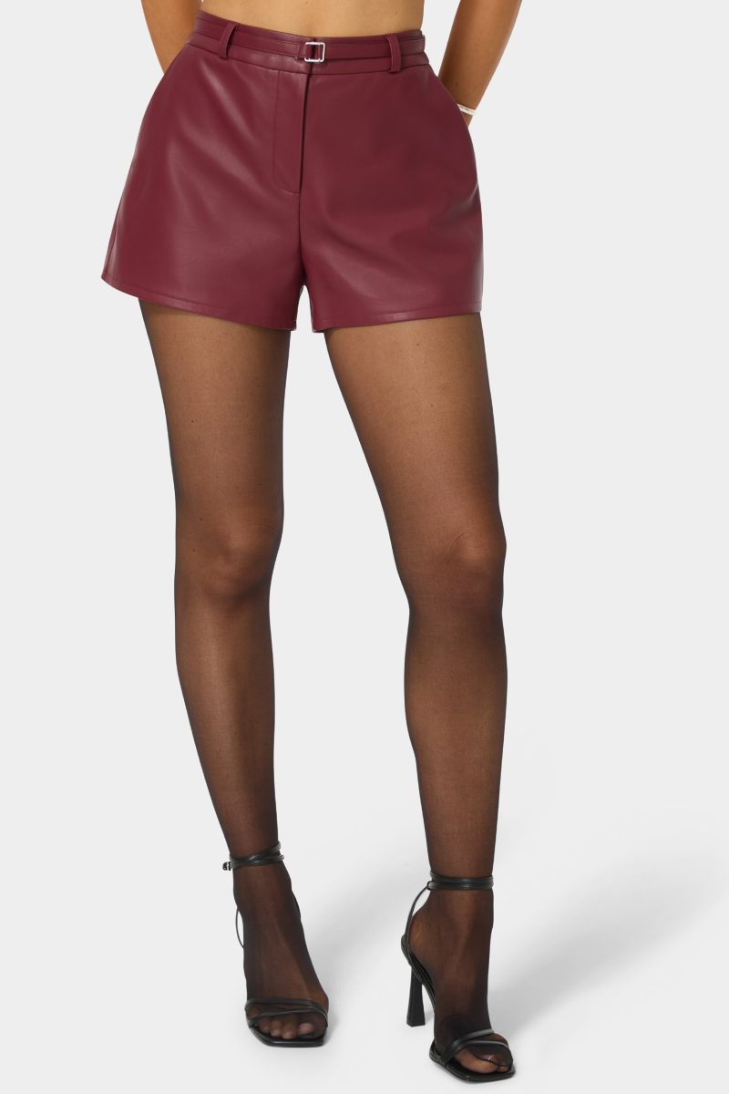 Vegan Leather Natural Waist Belted Shorts