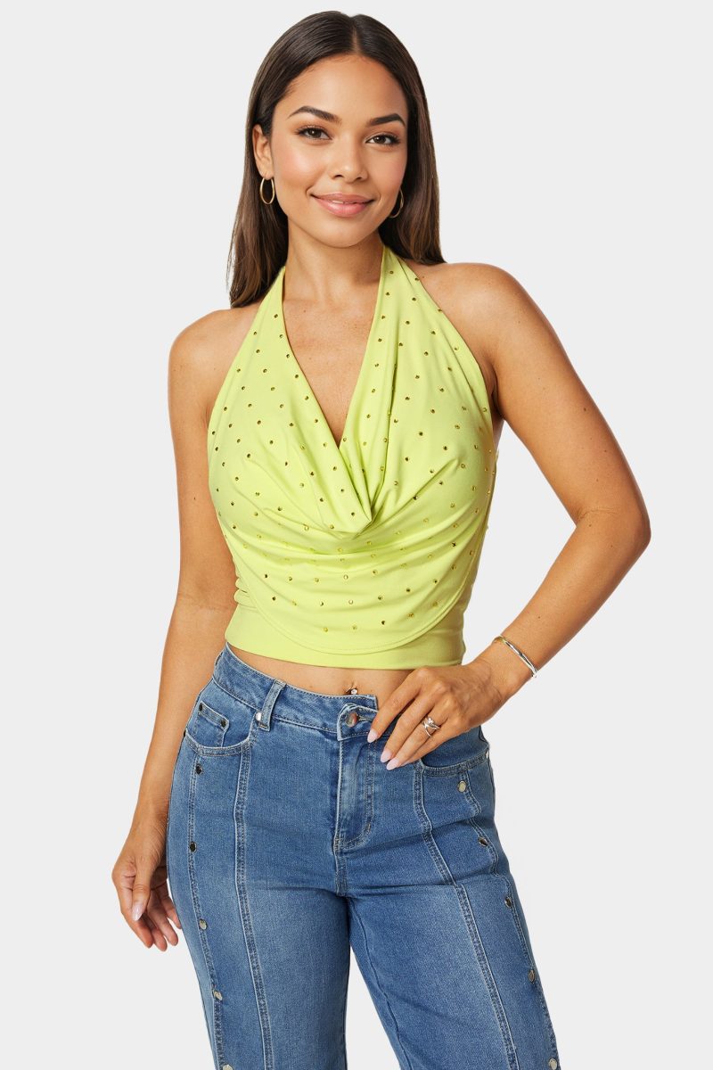 Halter Drape Embellished Top