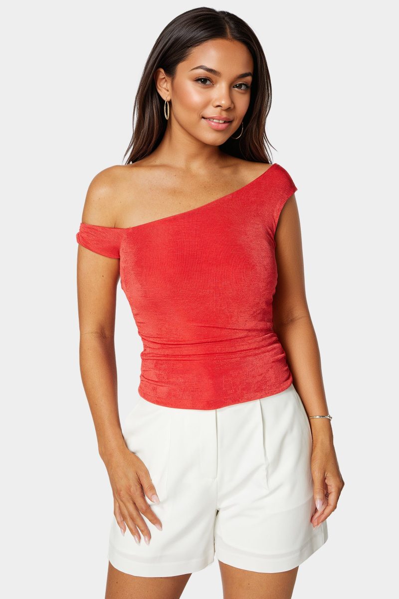 One Shoulder Ruched Knit Top