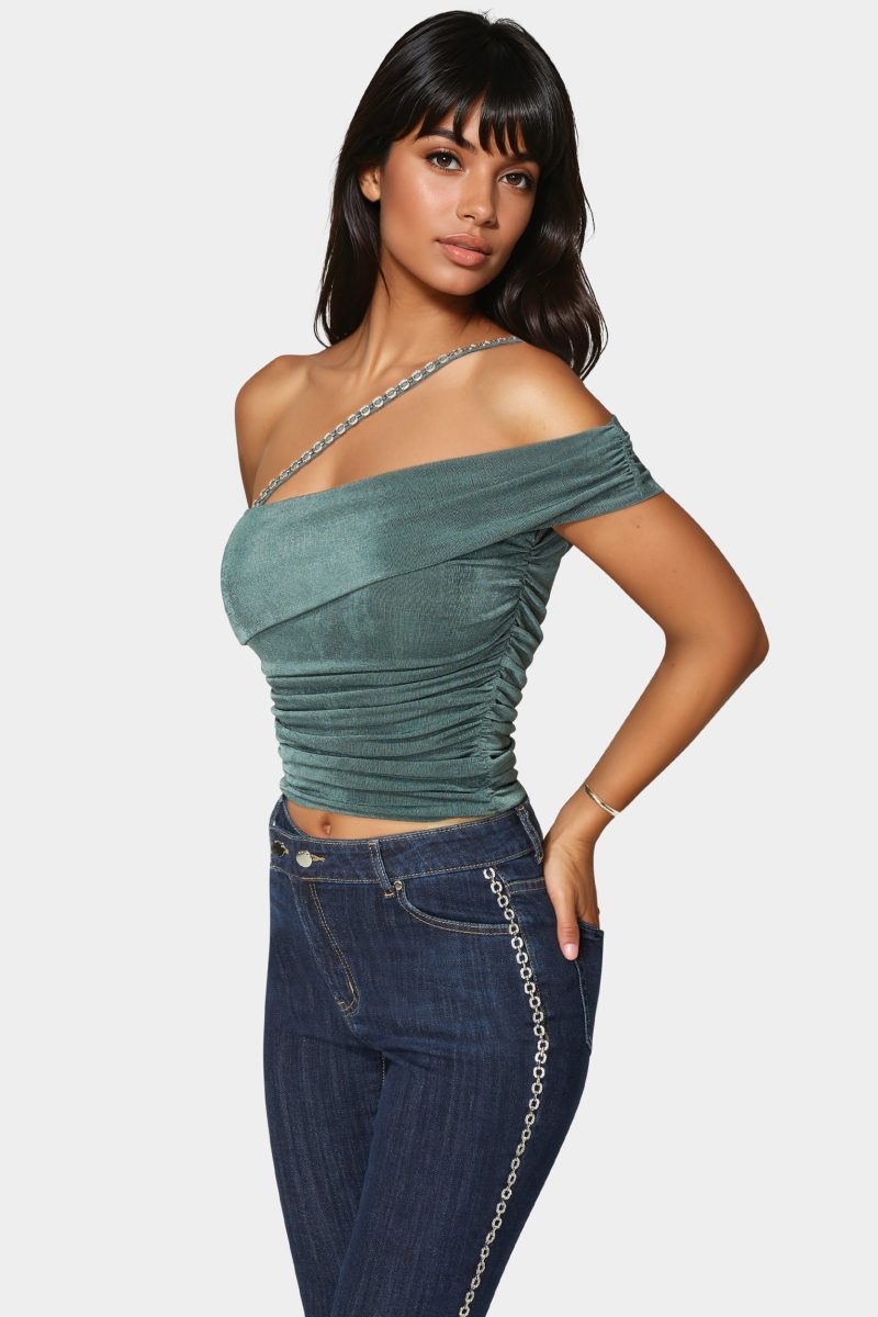 Embellished One Shoulder Knit Top