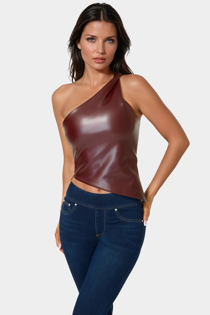 Vegan Leather One Shoulder Top