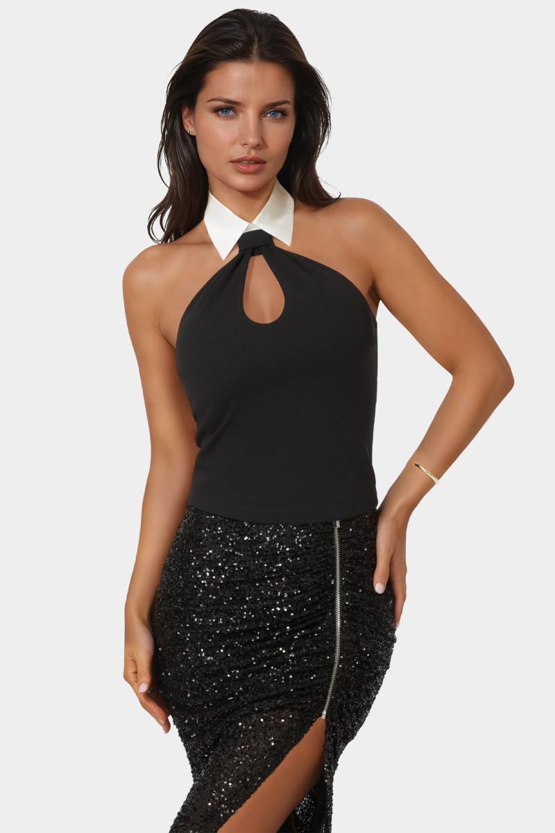 Notched Neckline Tuxedo Top