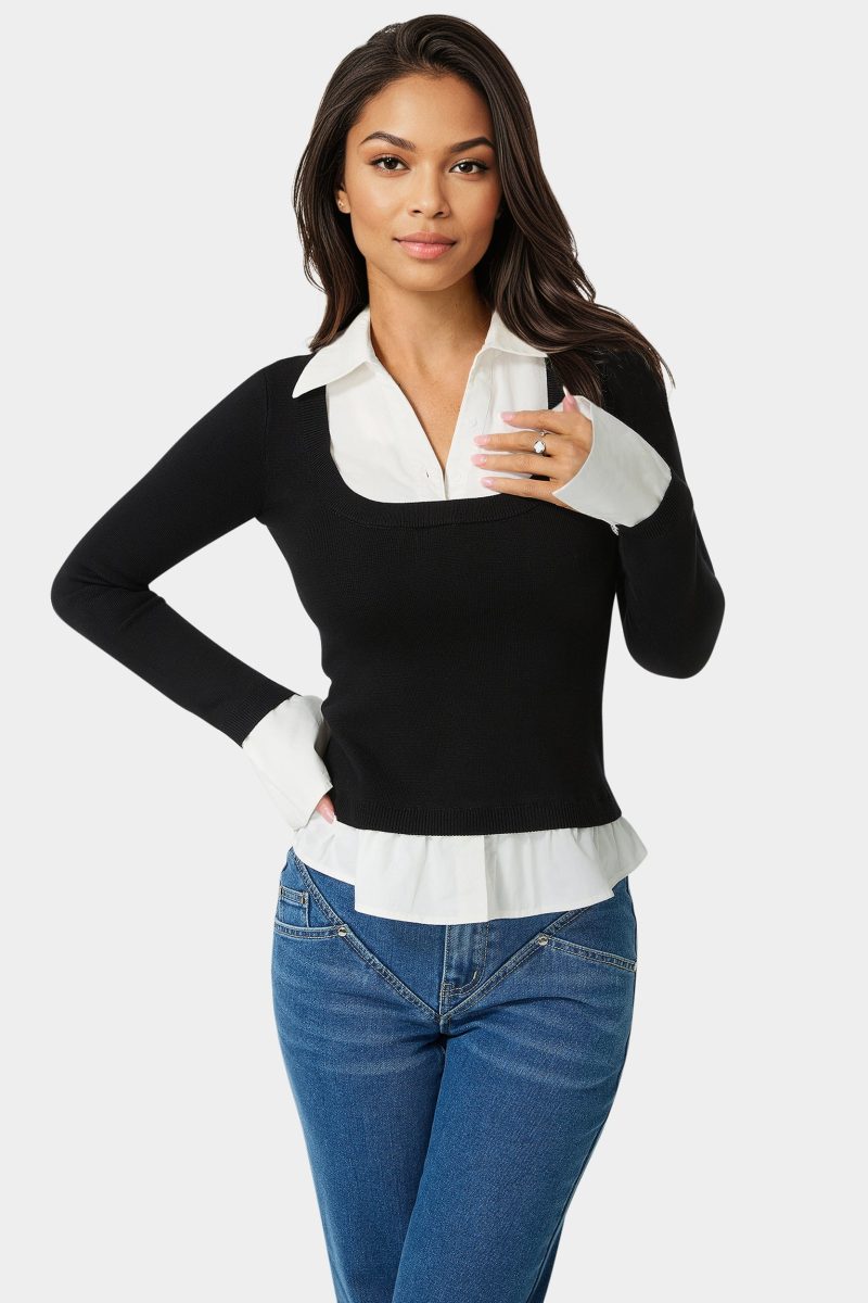 Poplin Combo Fooler Sweater