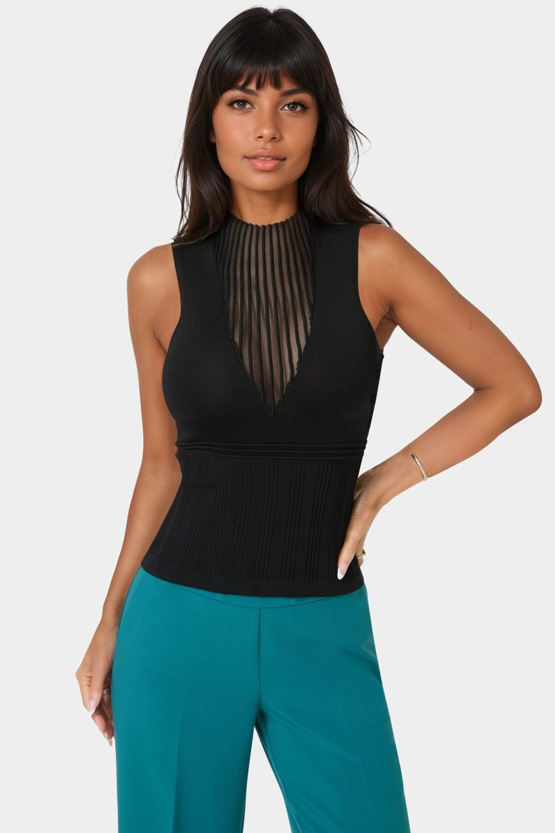 High Neck Shadow Knit Sweater