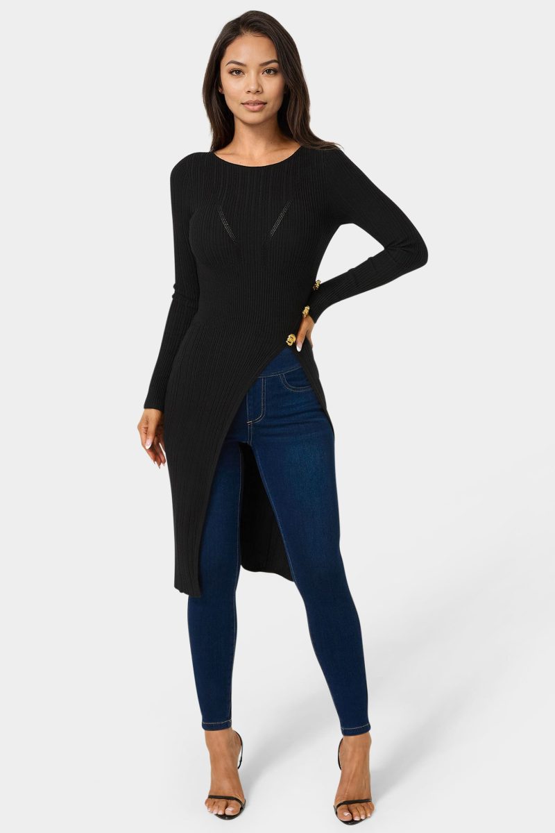 Long Body Side Slit Sweater