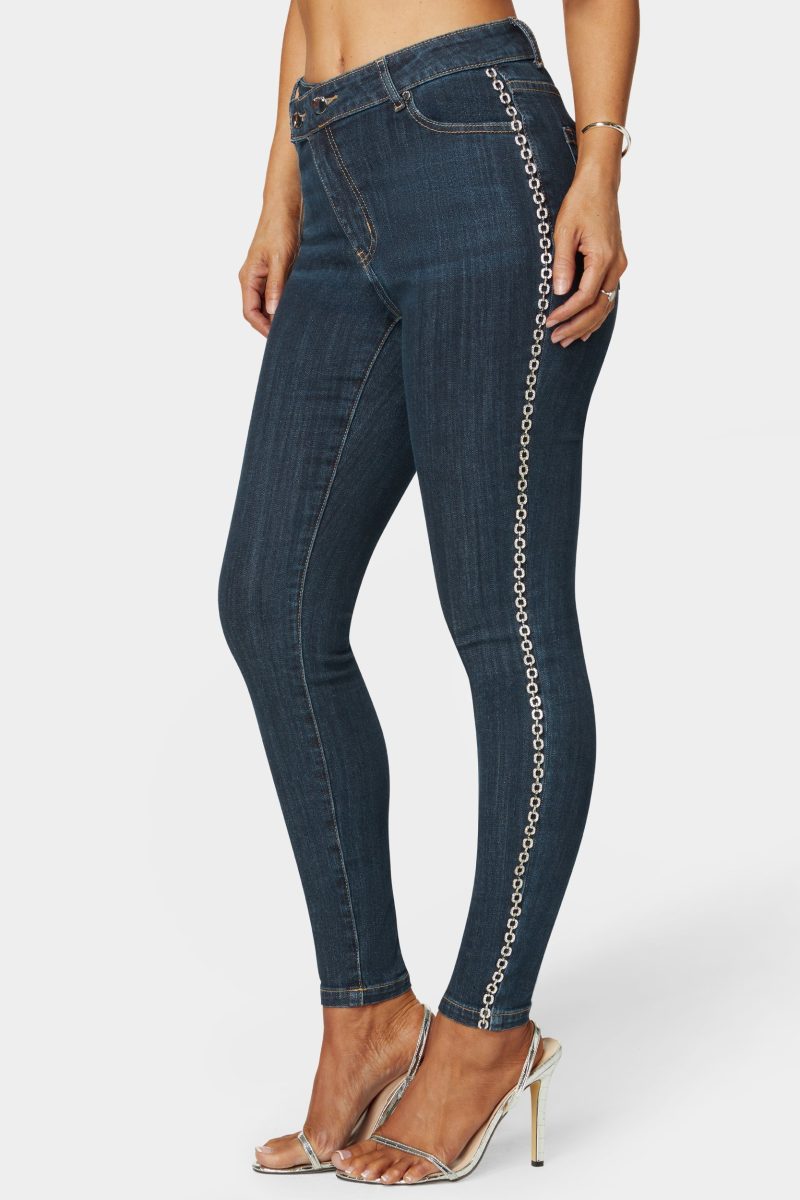 Natural Waist Chain Detail Skinny Leg Jeans