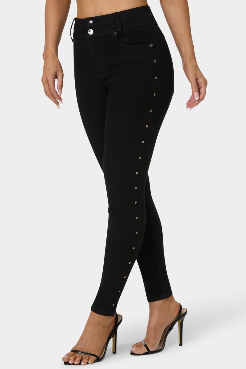 Natural Waist Studded Skinny Leg Jeans