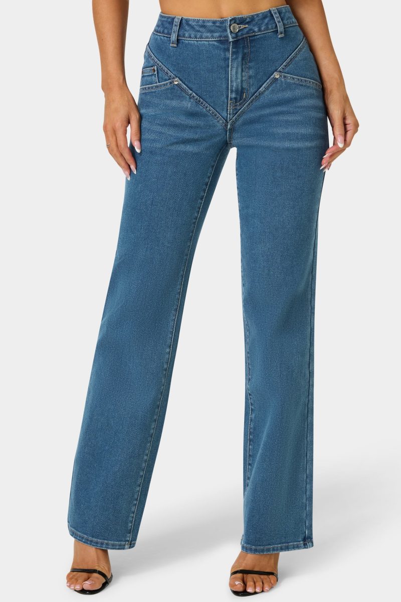 Natural Waist V Cut Straight Leg Jeans