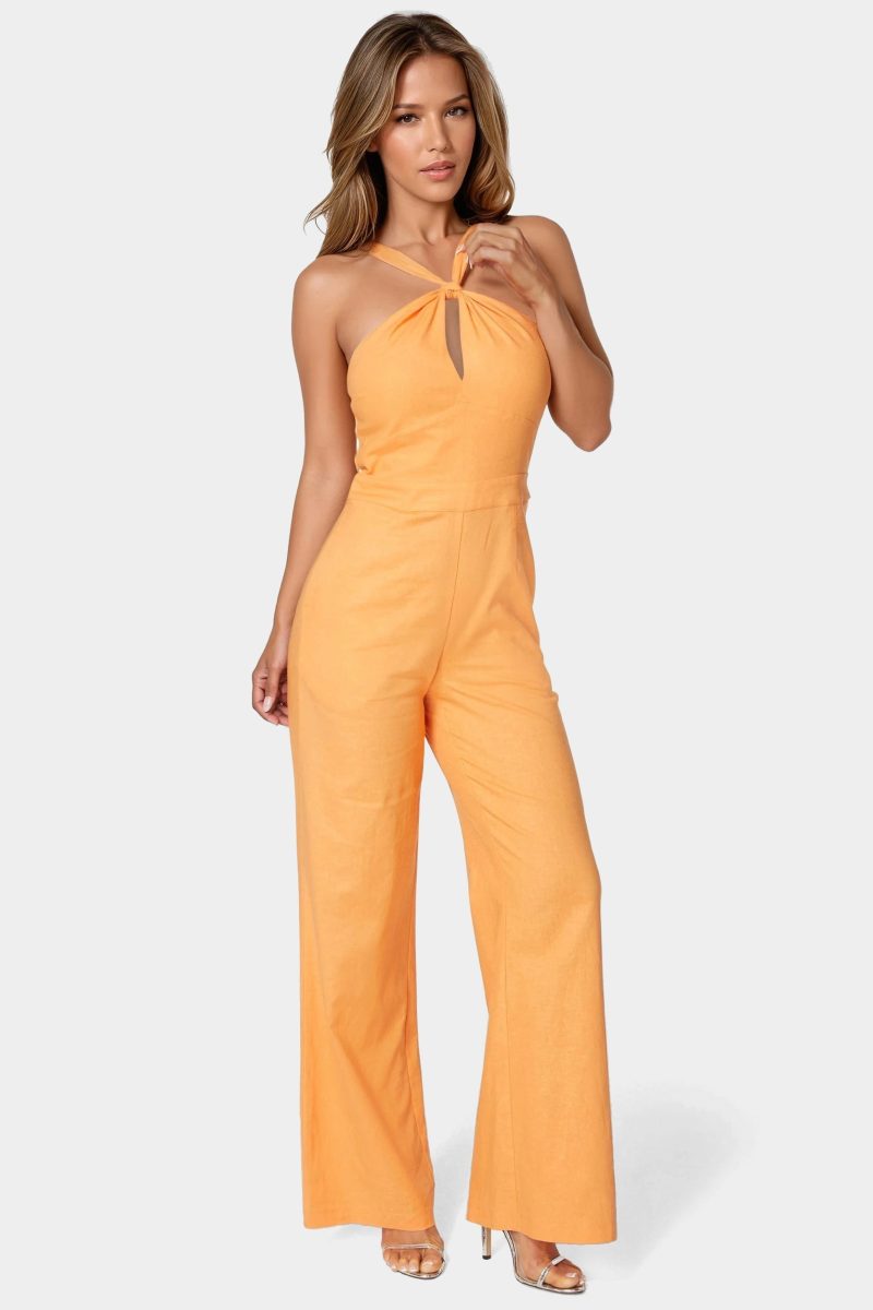 Linen Front Knot Palazzo Leg Jumpsuit
