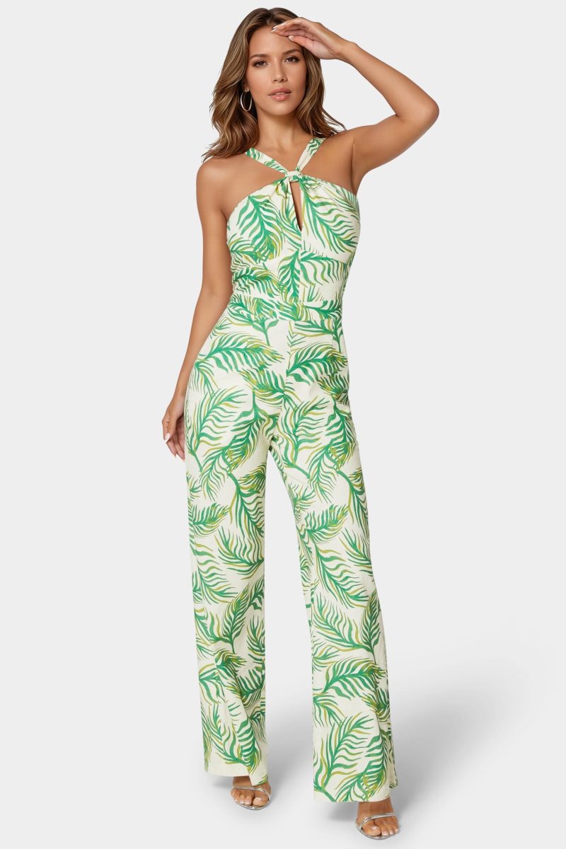 Linen Front Knot Palazzo Leg Jumpsuit