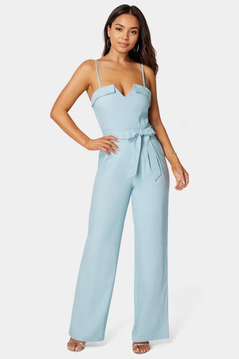 Linen Belted Palazzo Leg Jumpsuit