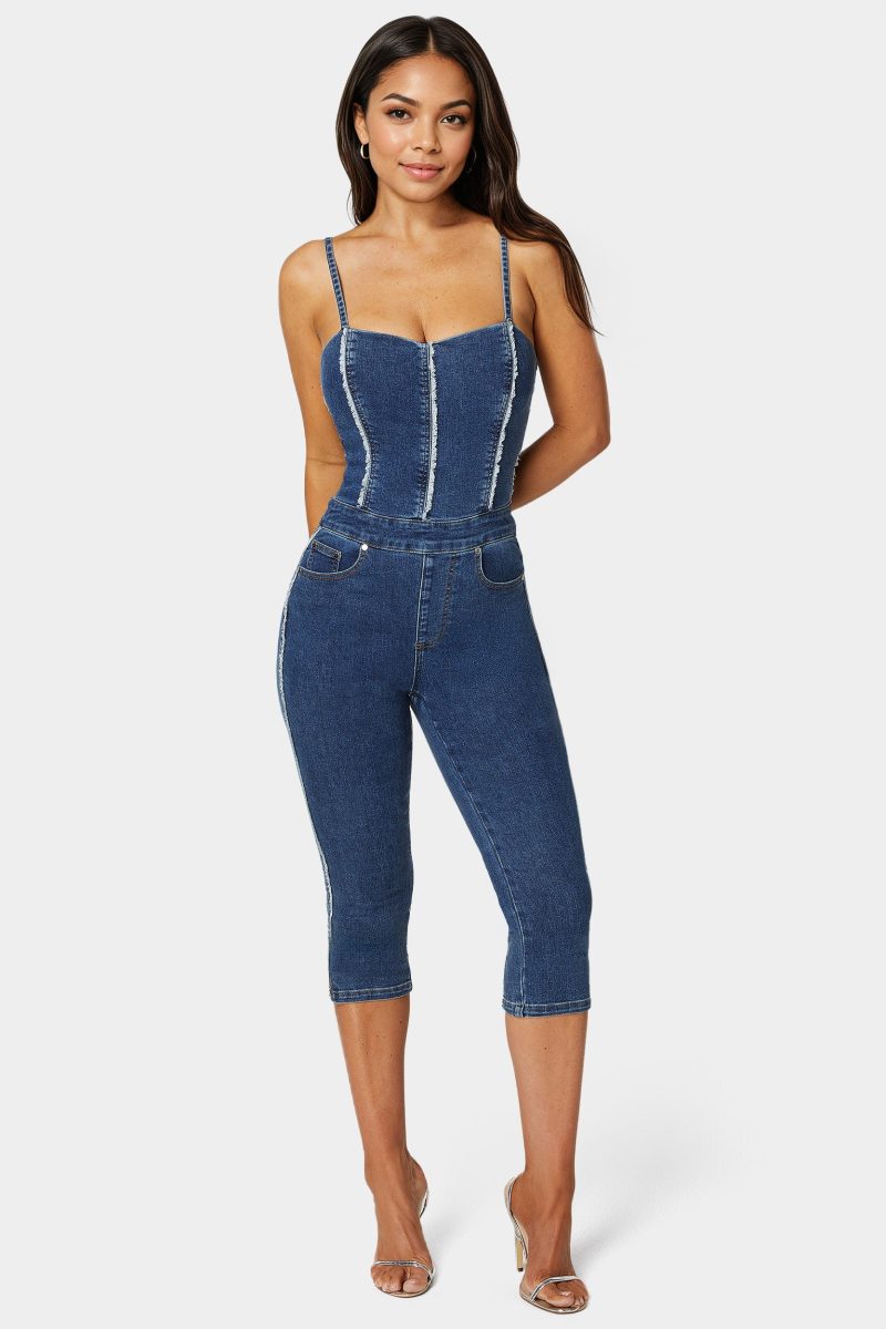 Fitted Capri Denim Jumpsuit