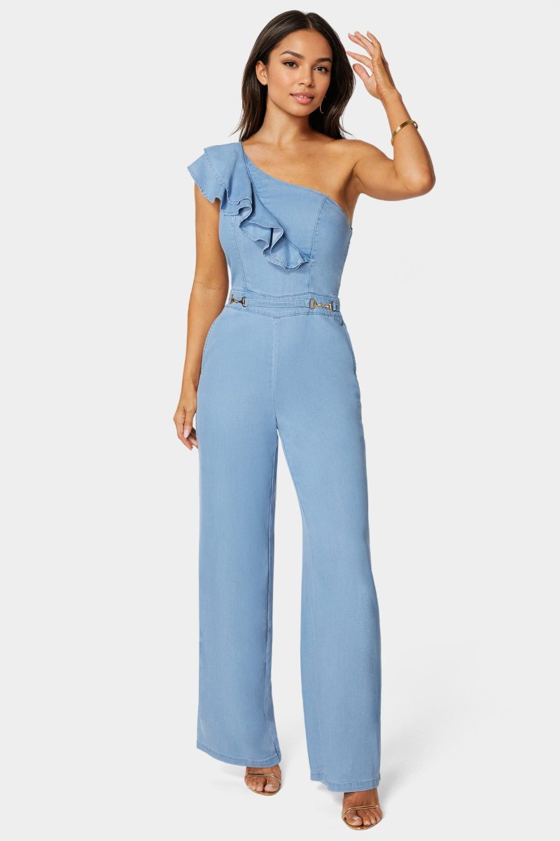 Palazzo Leg One-Shoulder Ruffle Jumpsuit