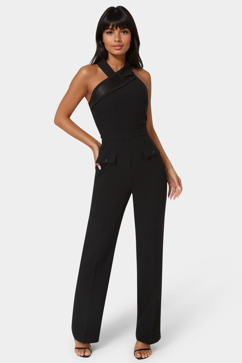 Tuxedo Straight Flared Leg Jumpsuit