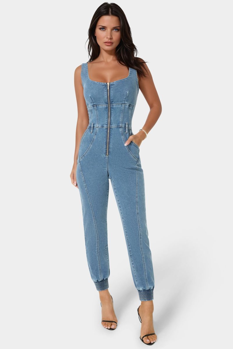 Corset Jogger Denim Jumpsuit