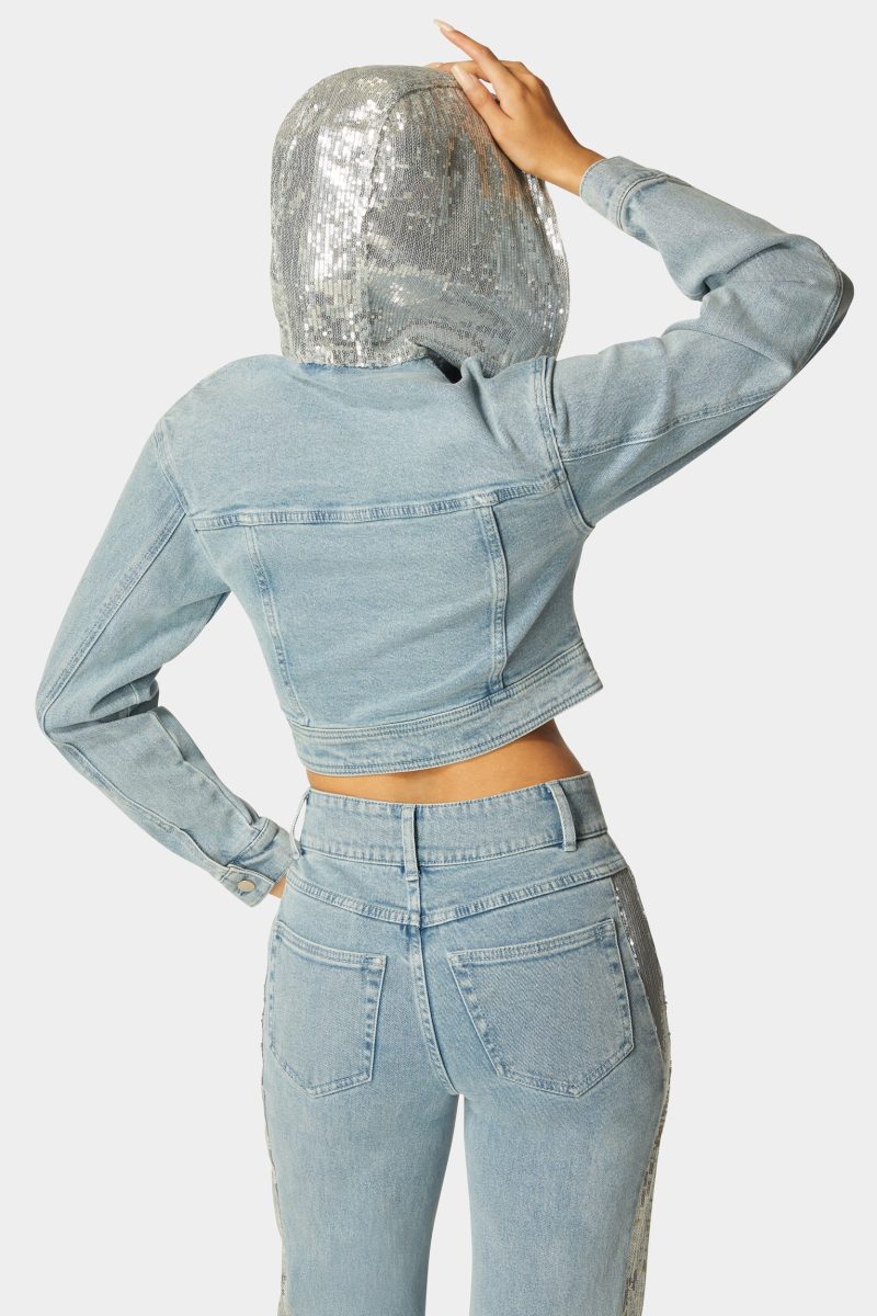 Sequin Hooded Denim Jacket
