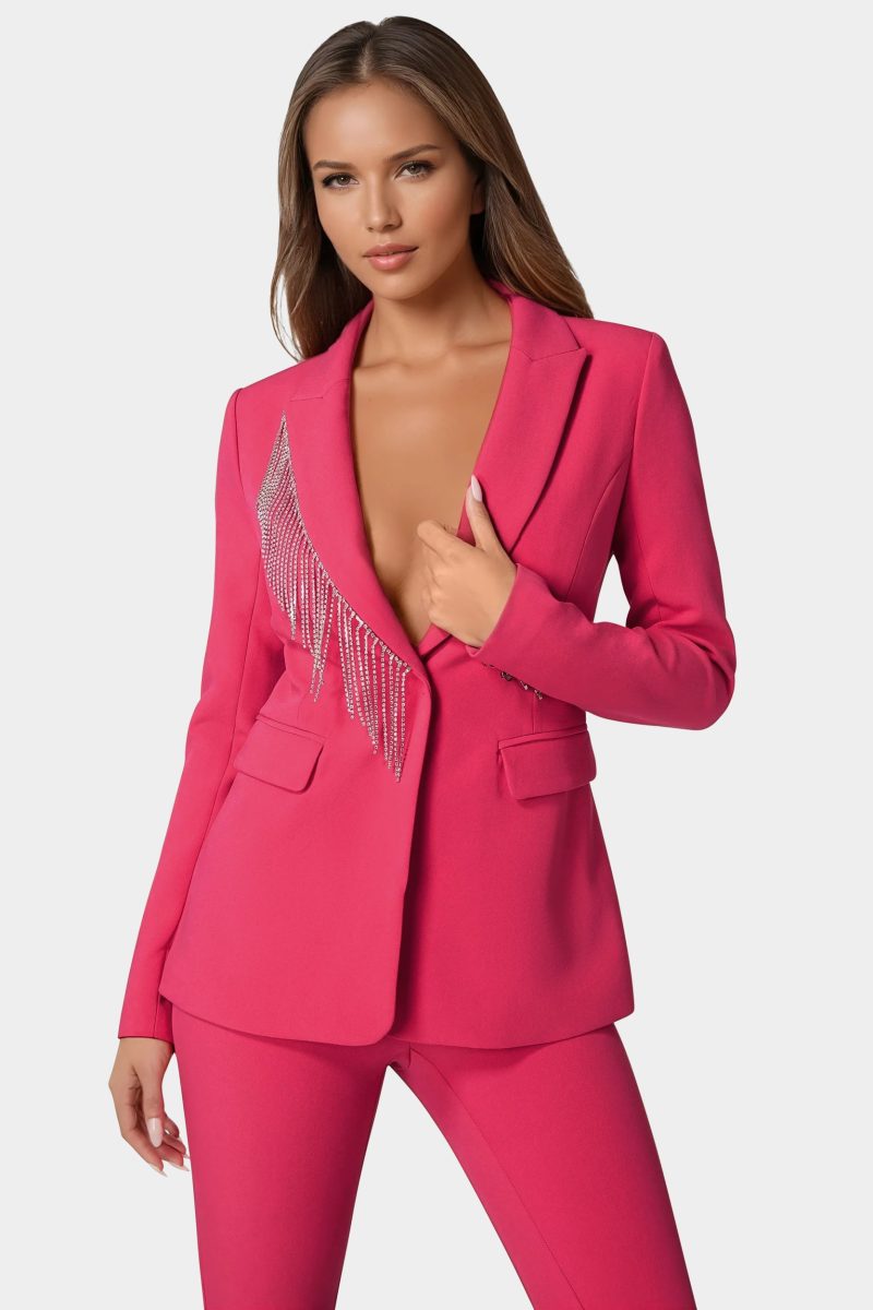 Rhinestone Fringe Tailored Blazer