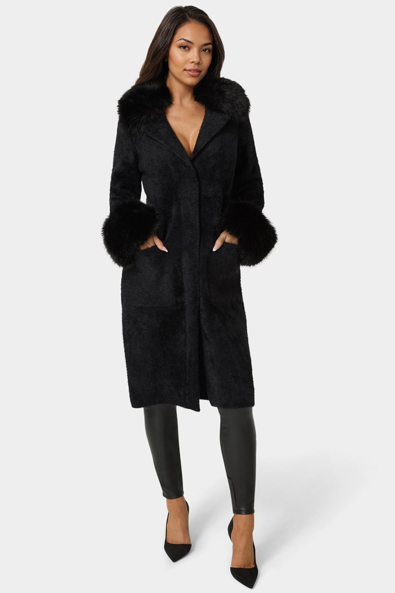 Faux Fur Collar And Cuff Long Coat