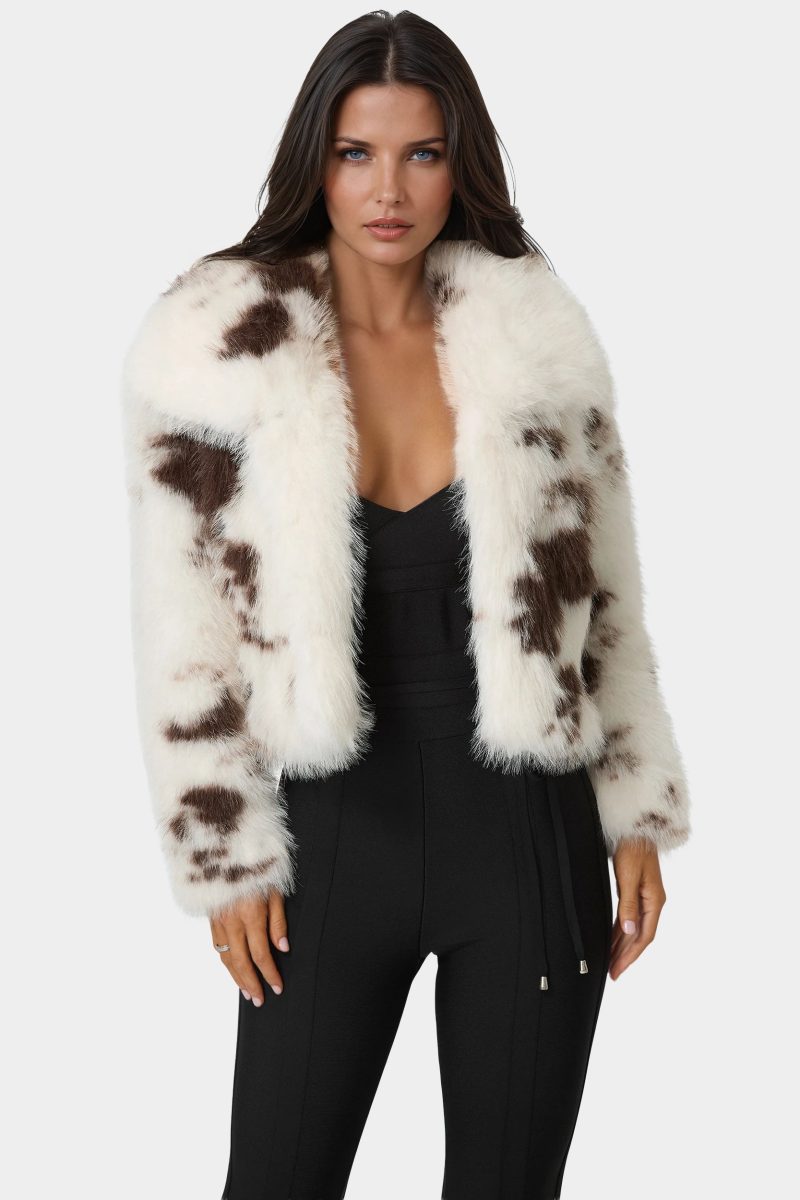 Faux Fur Animal Print Short Jacket