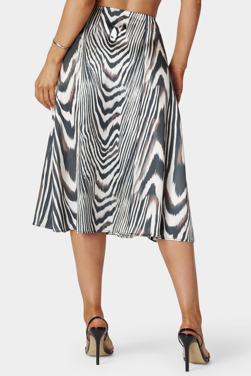 Asymmetrical Lace Insert Satin Skirt