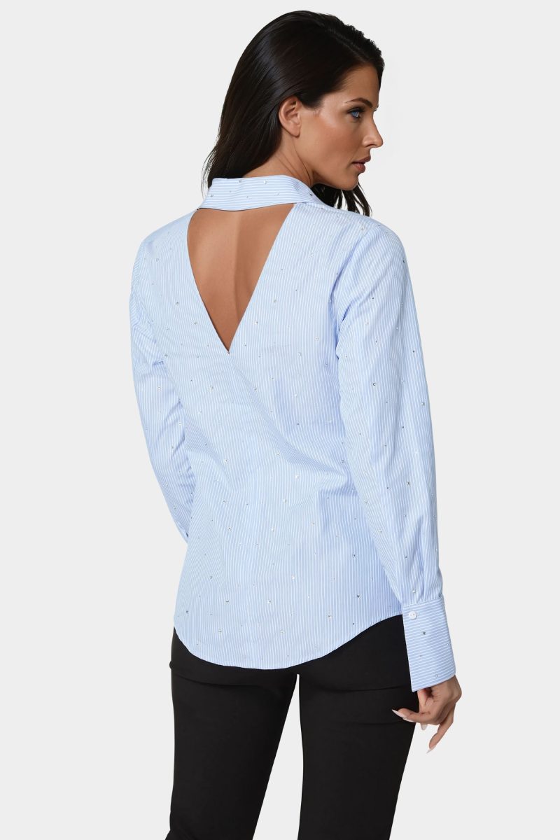 Cut out Rhinestone Poplin Blouse