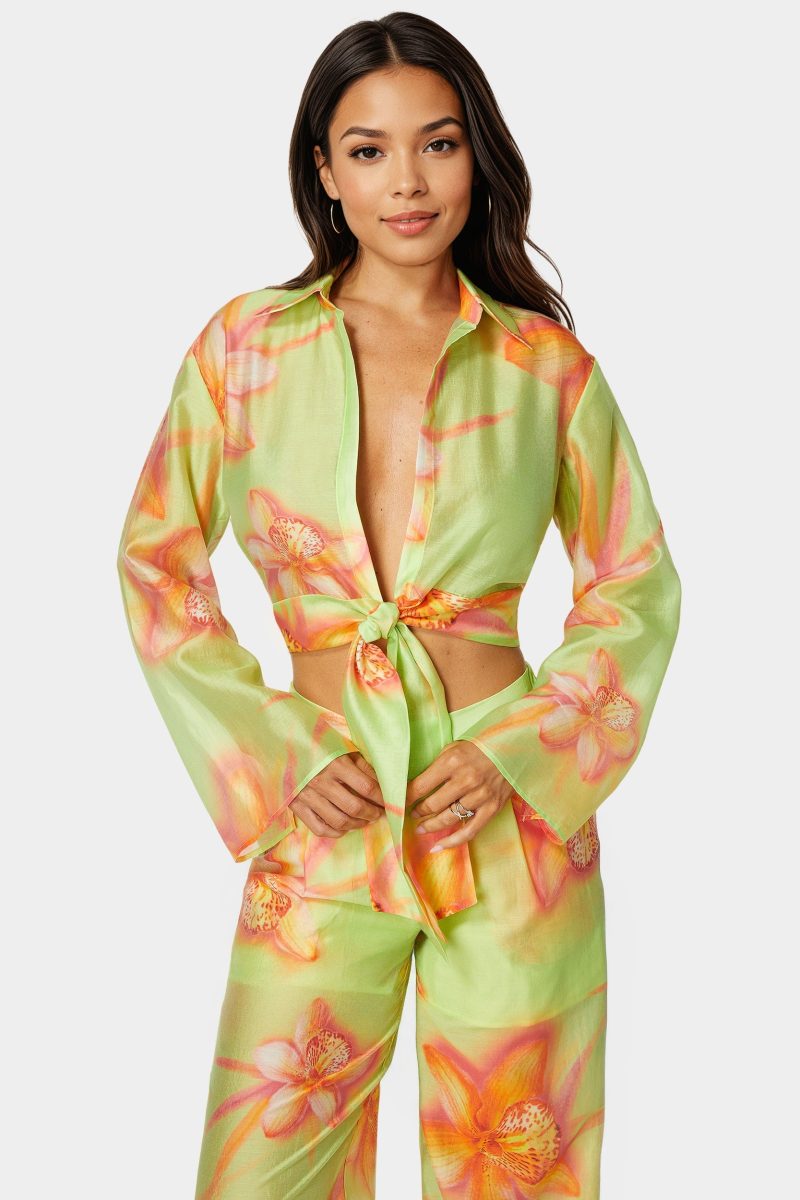 Front Tie Flowy Blouse