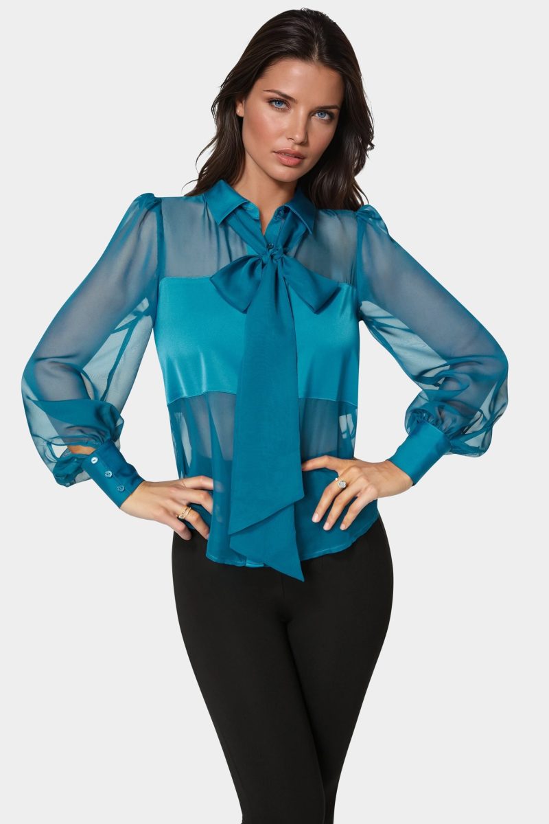 Satin & Chiffon Bow Blouse