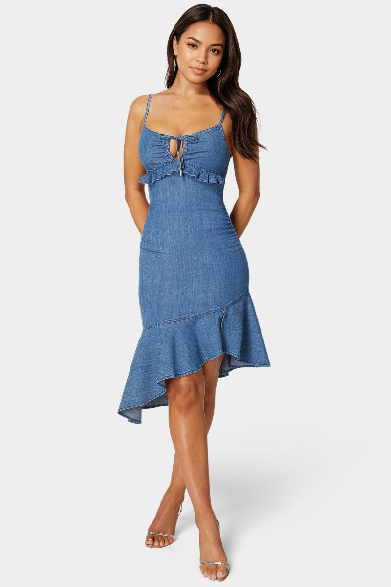 Ruffle Hem Light Weight Denim Dress