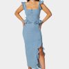 Light Weight Ruffle Detail Denim Dress