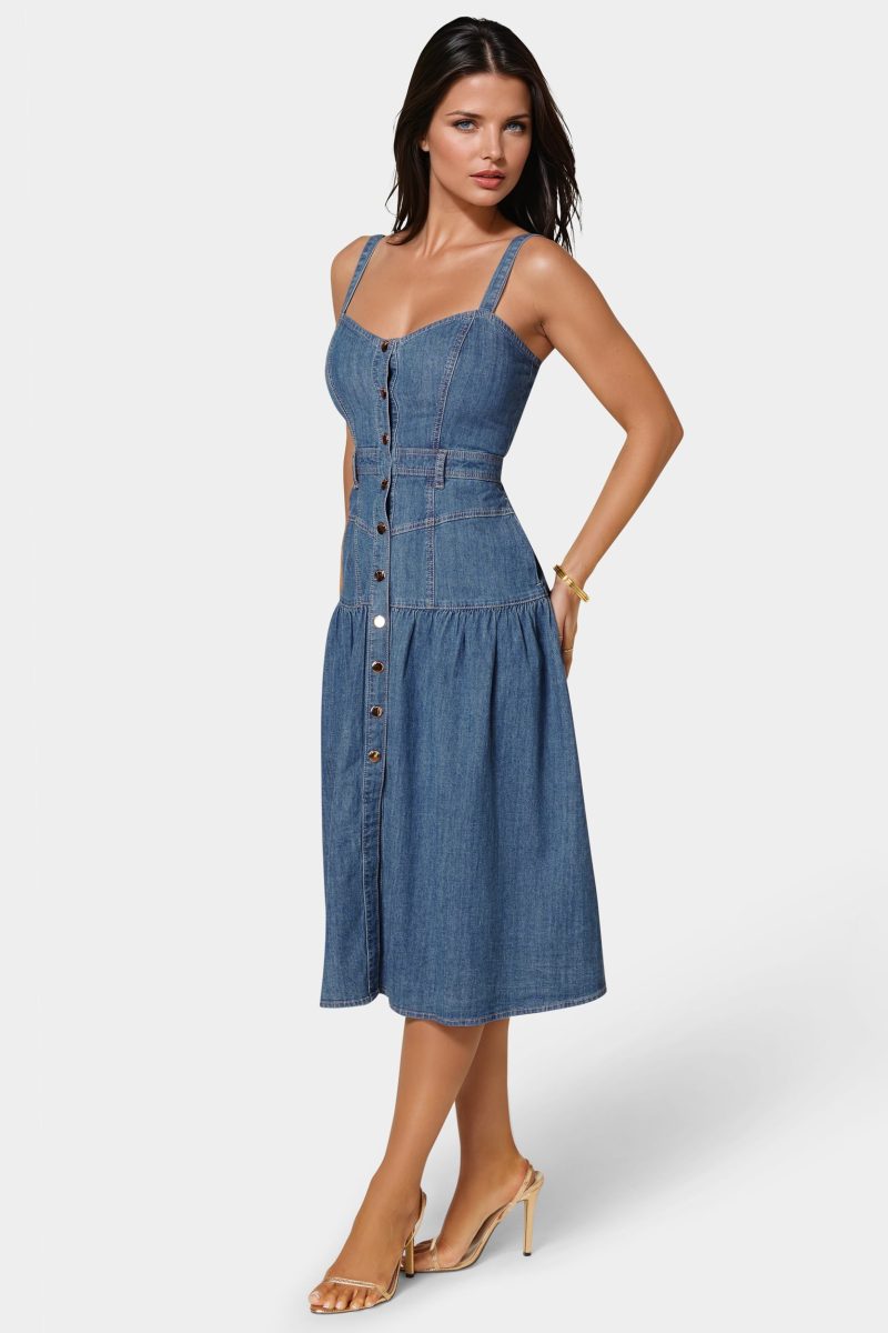 Front Snap Maxi Denim Dress