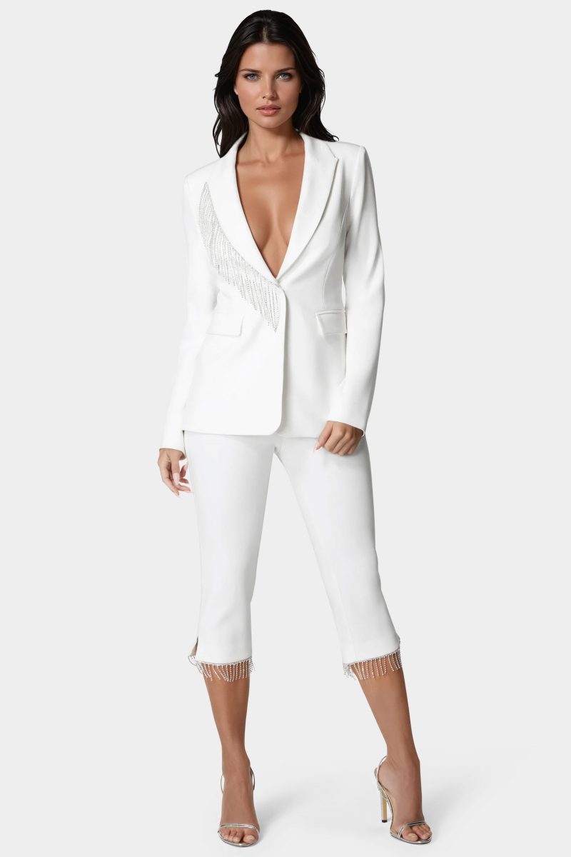 Mid Waist Rhinestone Fringe Capri