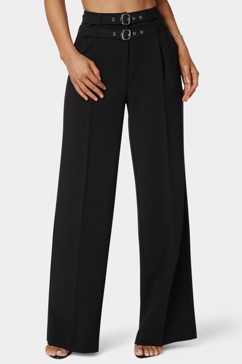 High Waist Double Belted Palazzo Pant