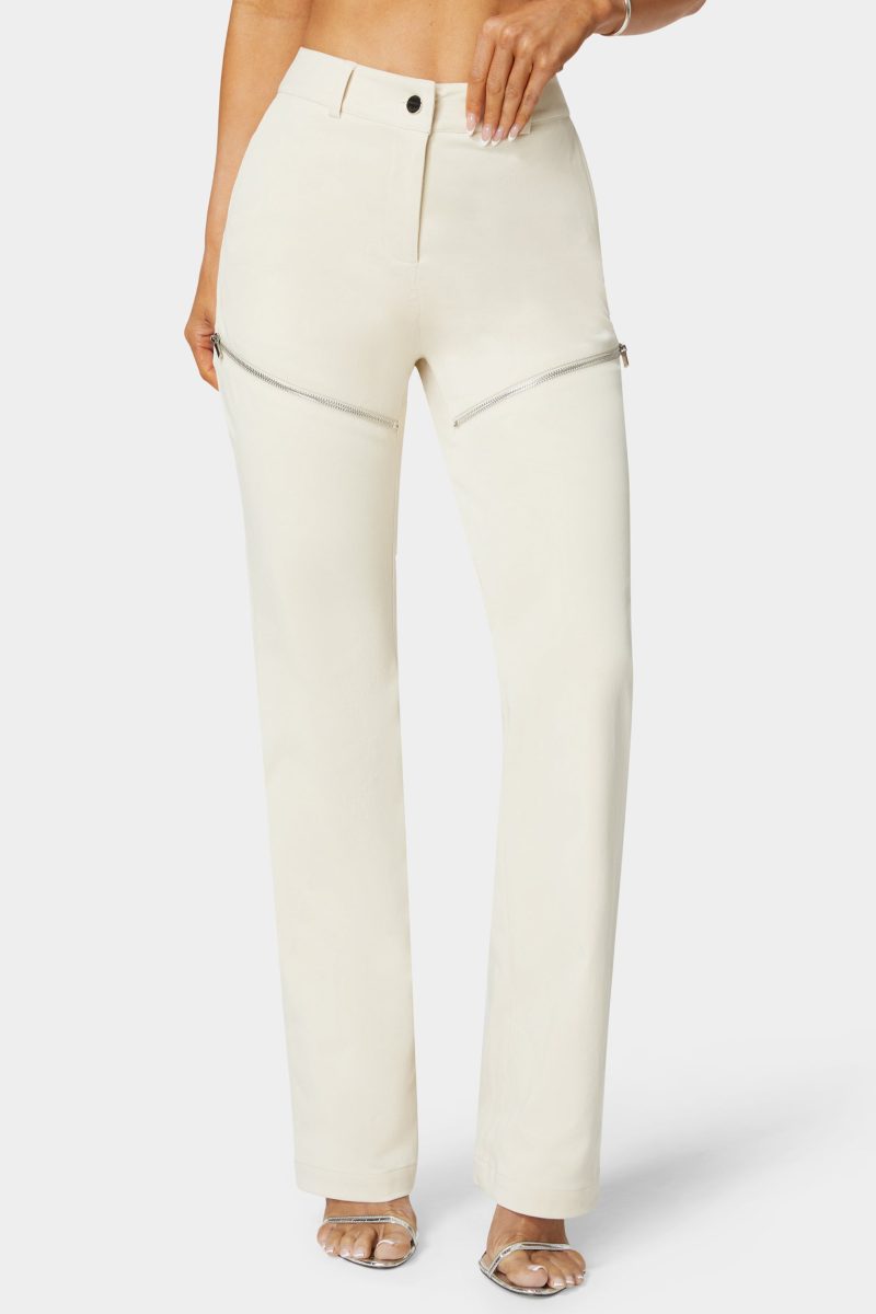 Natural Waist Zipper Detail Mini Bootcut Pant