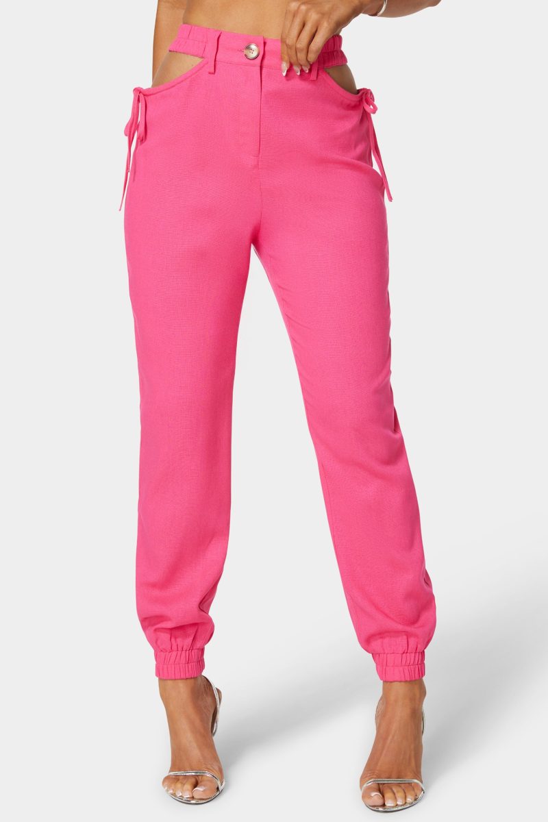 High Waisted Cutout Linen Jogger