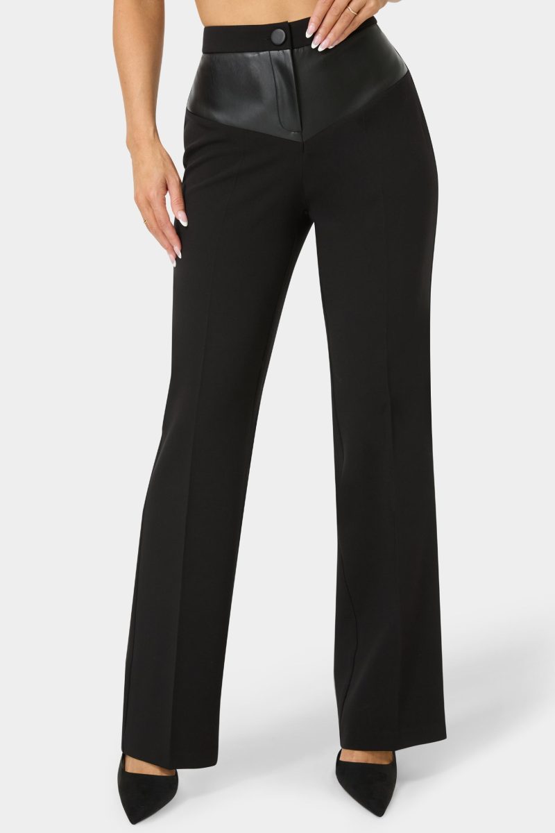 Vegan Leather Combo Straight Leg Trouser